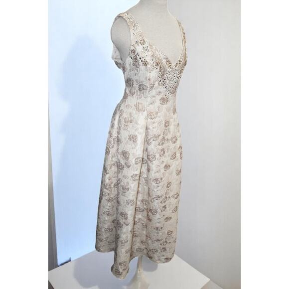 Aidan Mattox Gold Floral Brocade Beaded Midi Dress – Size 12 NWT Neiman Marcus - Picture 6 of 15